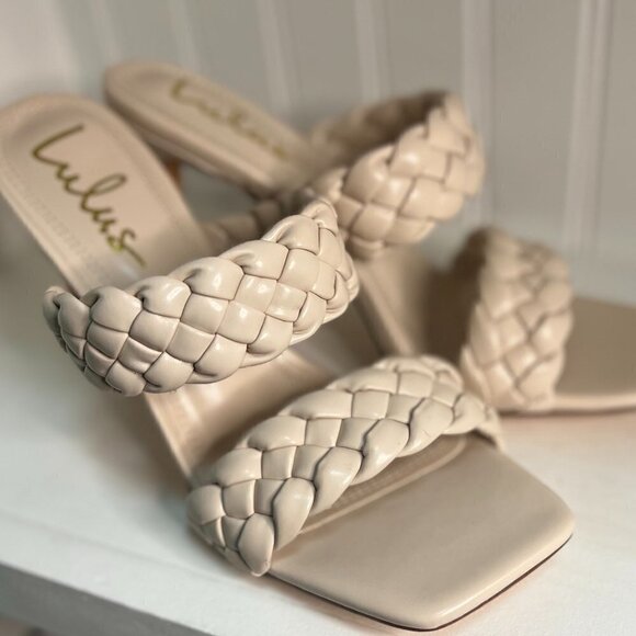Lulu's Kakee Light Nude Woven High Heel Sandals Size 9 - Picture 1 of 7
